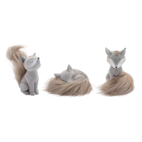 Melrose Woodland Fox Figurines with Faux Fur Tails Set